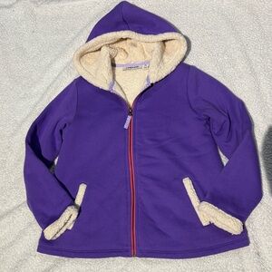 Lands End Youth Girls Sherpa Lined Zip Hoodie Jacket large  12-14 Purple NWT